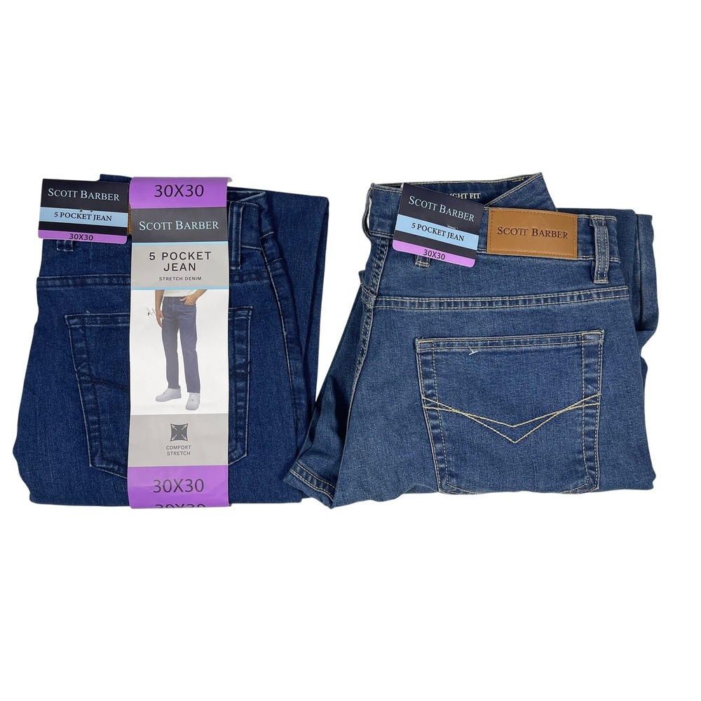 2 Pair Scott Barber Men 5 Pocket Jeans Dark Blue Stretch Denim 30X30 NEW